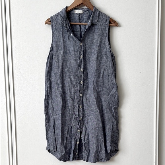 CP Shades S Sleeveless M Linen Button-Down Chambray Blue Dress